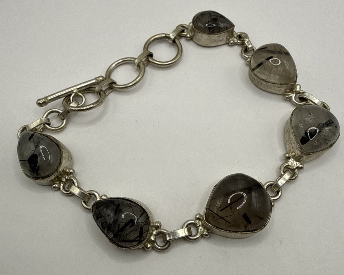 Sterling Silver Rutliated Quartz Toggle Bracelet 8″ -9″ Adjustable 22gr