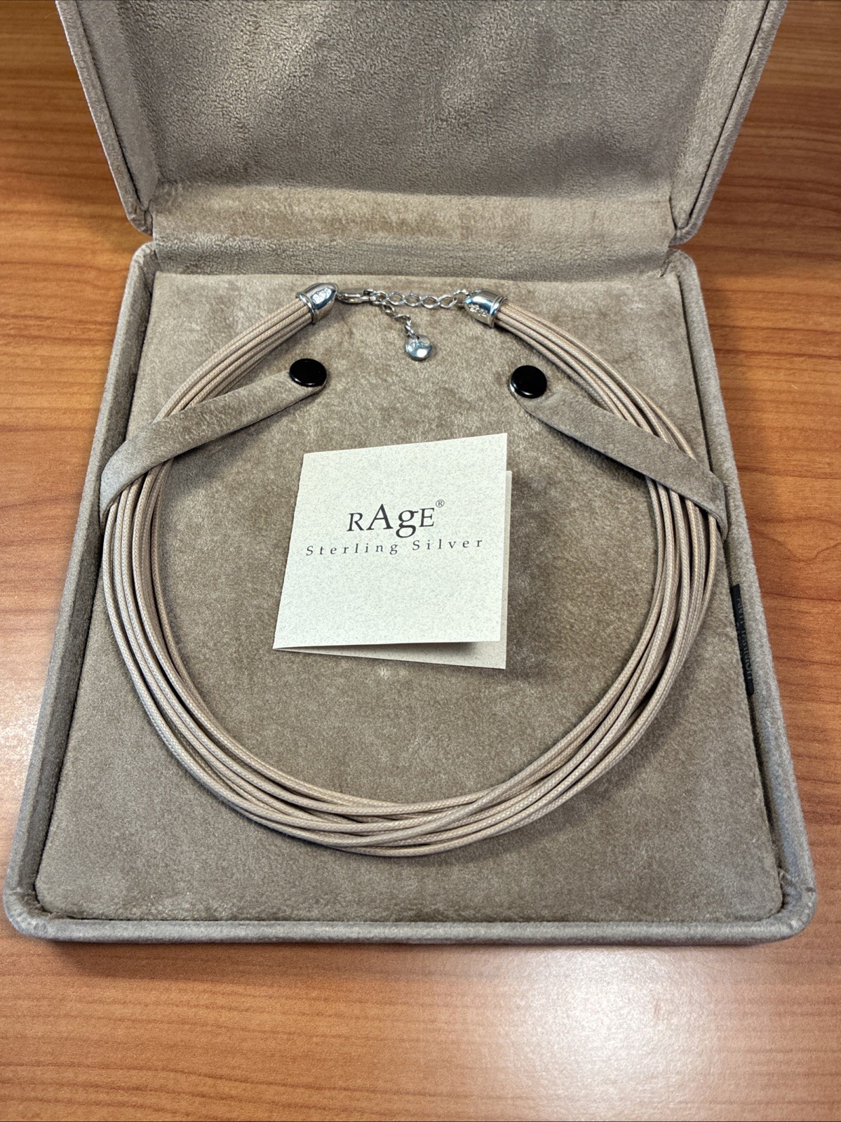 2005 RAGE Branded Tan Multi Cord Necklace/Choker w/ 925 Sterling Silver Ends 16”