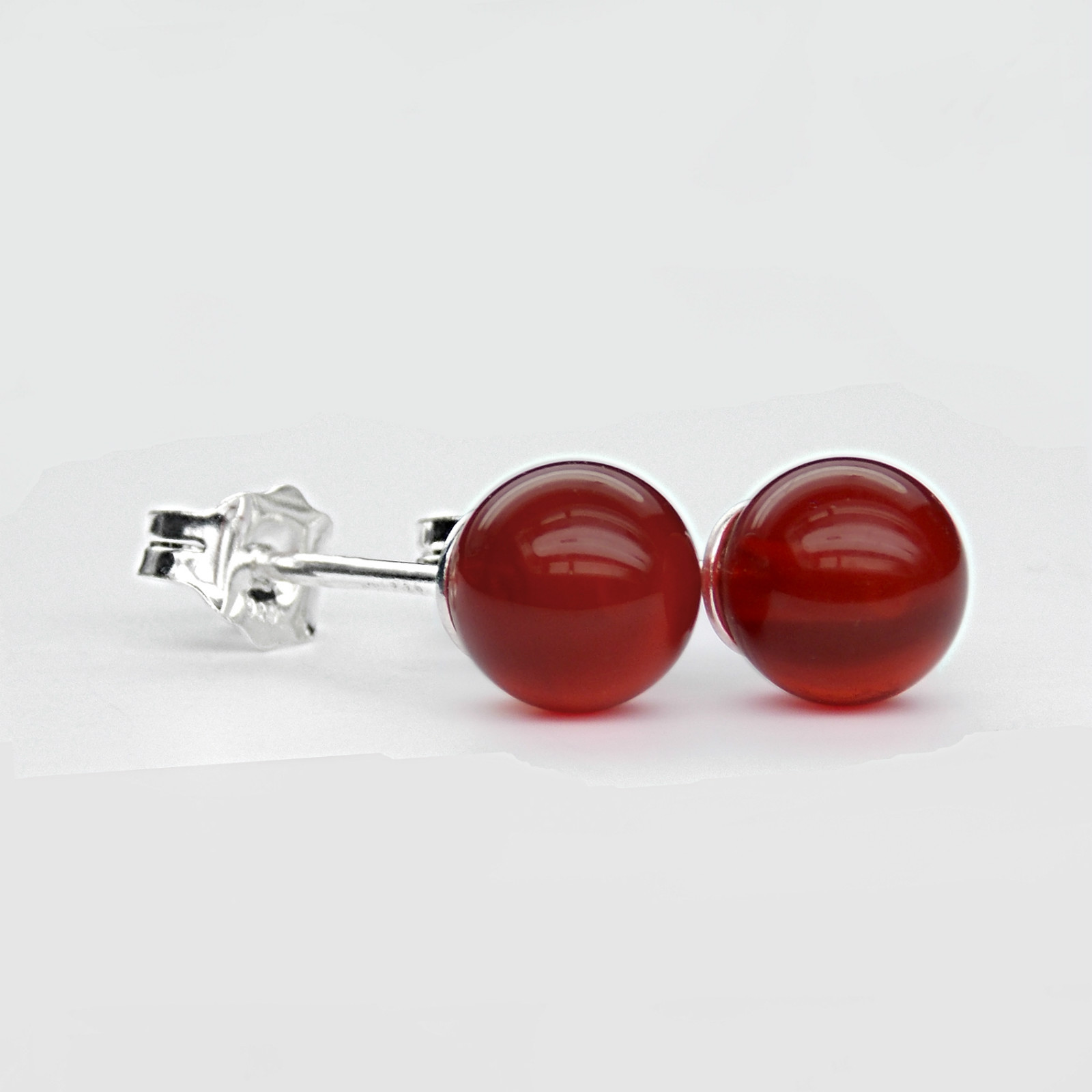 6mm 8mm 10mm GENUINE CARNELIAN BEAD / BALL 925 STERLING SILVER STUD EARRINGS