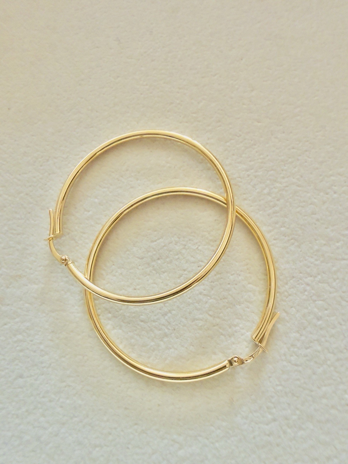18K Solid Yellow Gold Hardware Hoop Huggies Back Earrings Gift Unisex Men Women