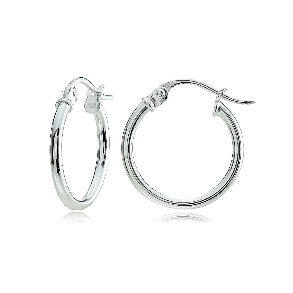 Sterling Silver 1.5mm High Polished Round Hoop Earrings, 15mm