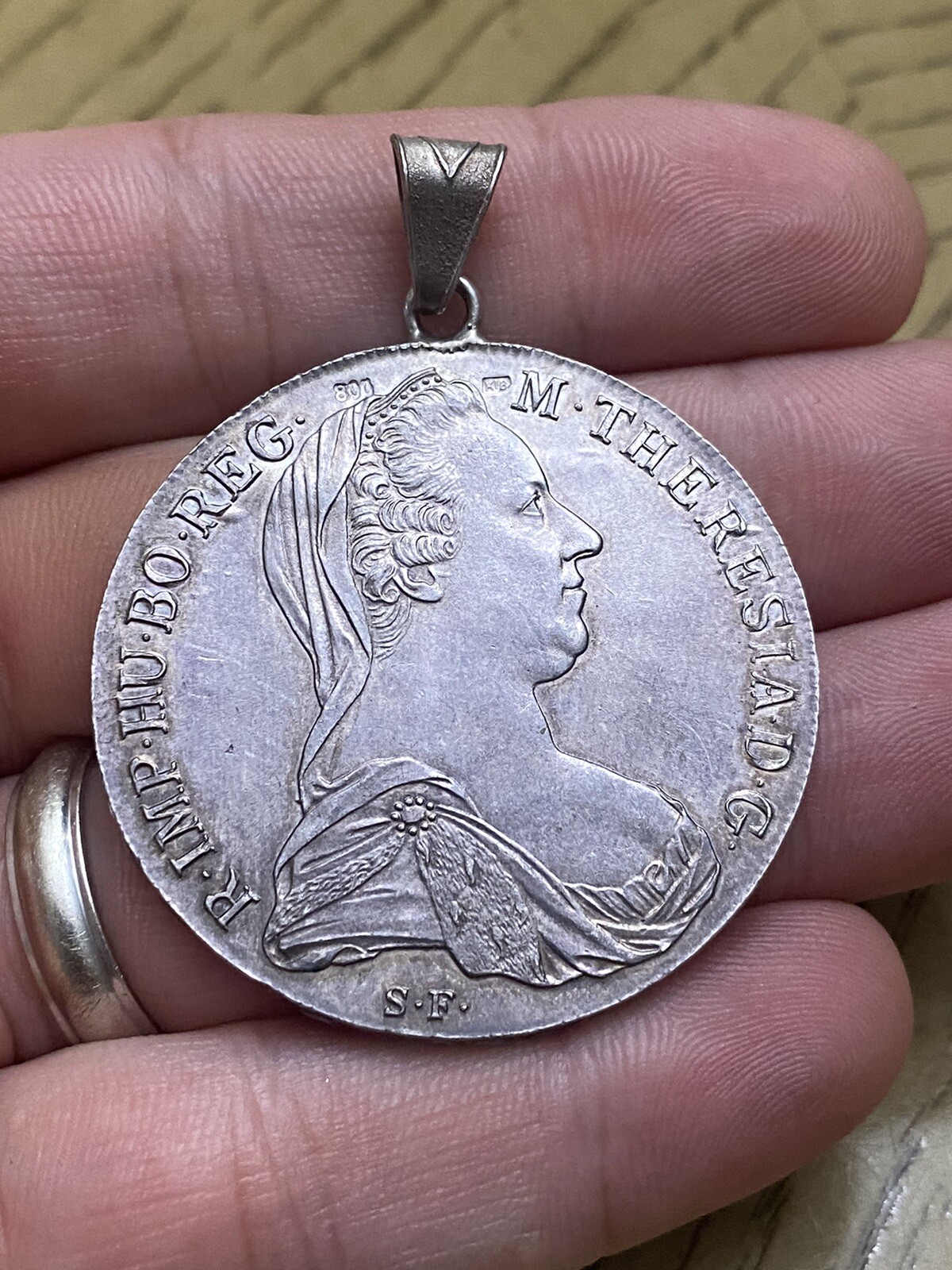 Vintage Authentic 1780 Austrian Thaler Coin Pendant Piece Solid Silver!!
