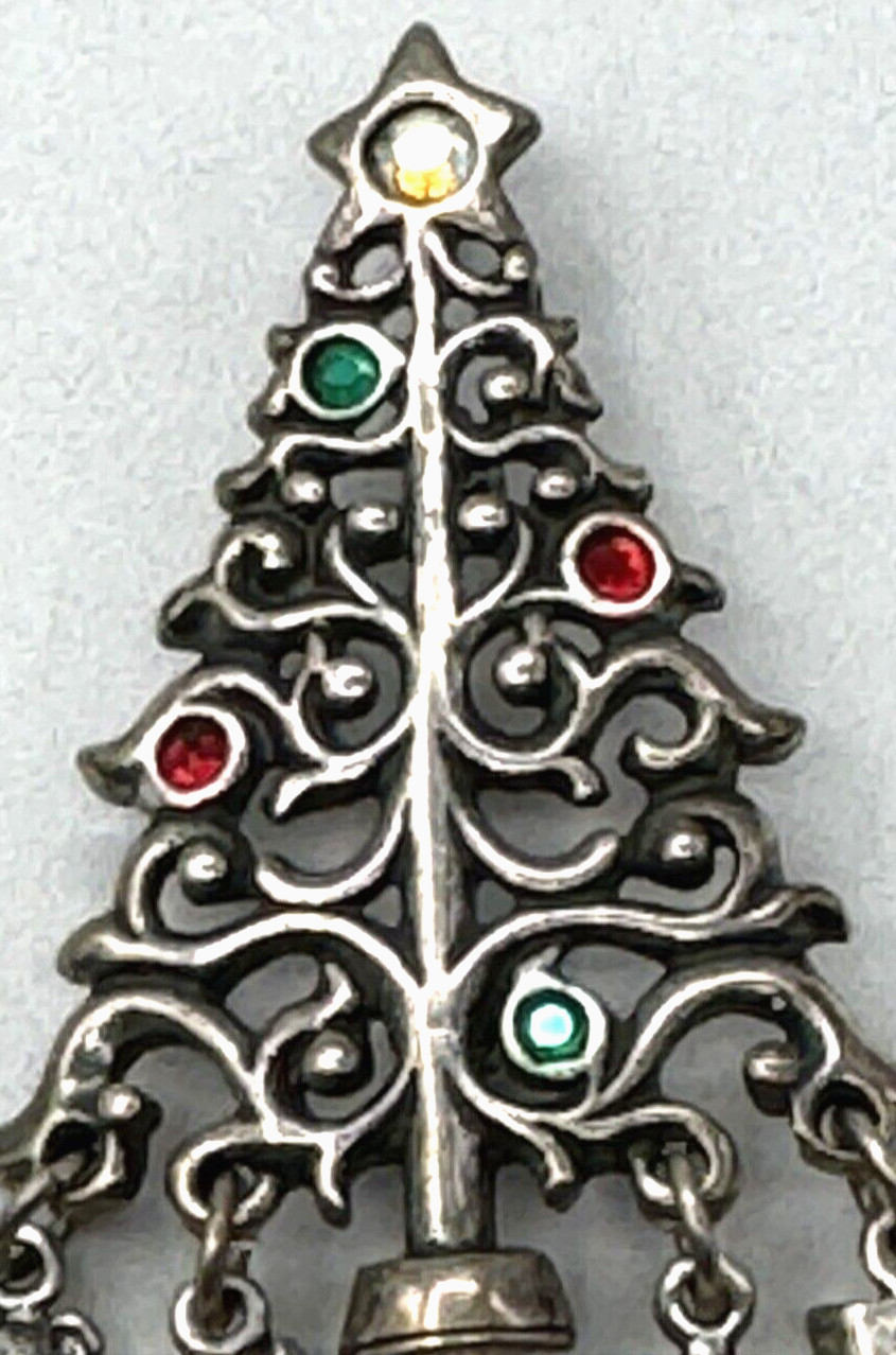 Sterling Silver Christmas Tree With 4 Charms Pin Brooch & Pendant 56x40mm 10gram