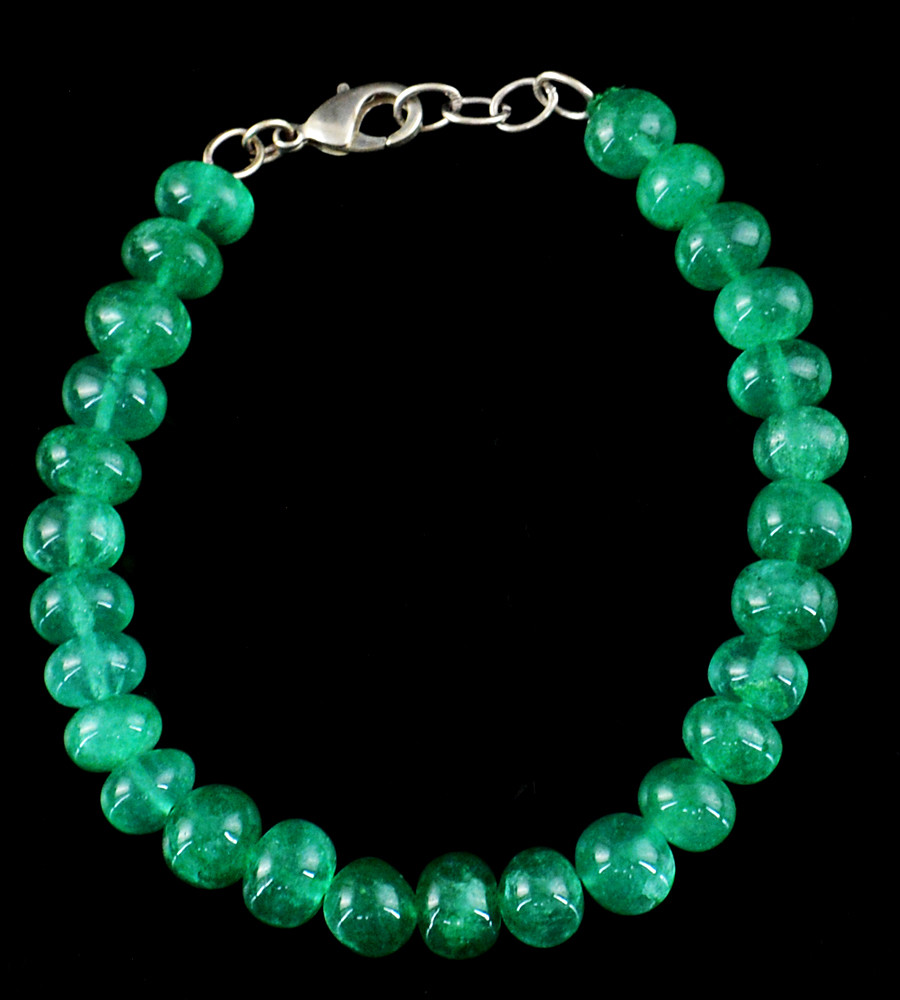 150.00 Cts Earth Mined Green Emerald Round Shape Beads Handmade Bracelet (RS)