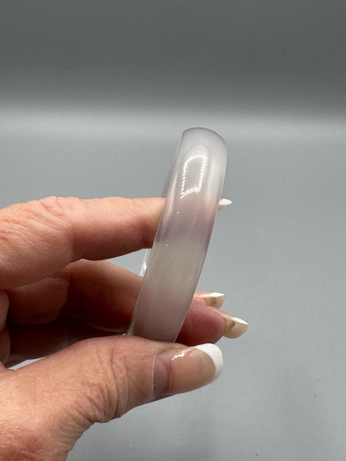 Icy Translucent Lavender White Natural Stone Bangle Bracelet 60mm 9mm
