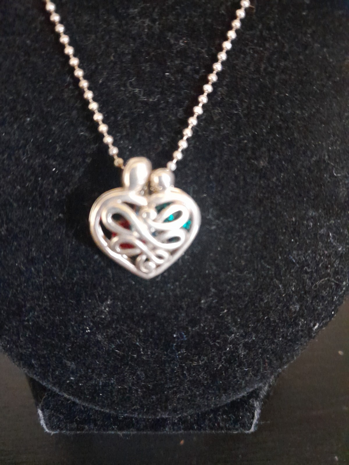 Silver Heart Pendant With Small Little Crystal Inside On Silver Chain