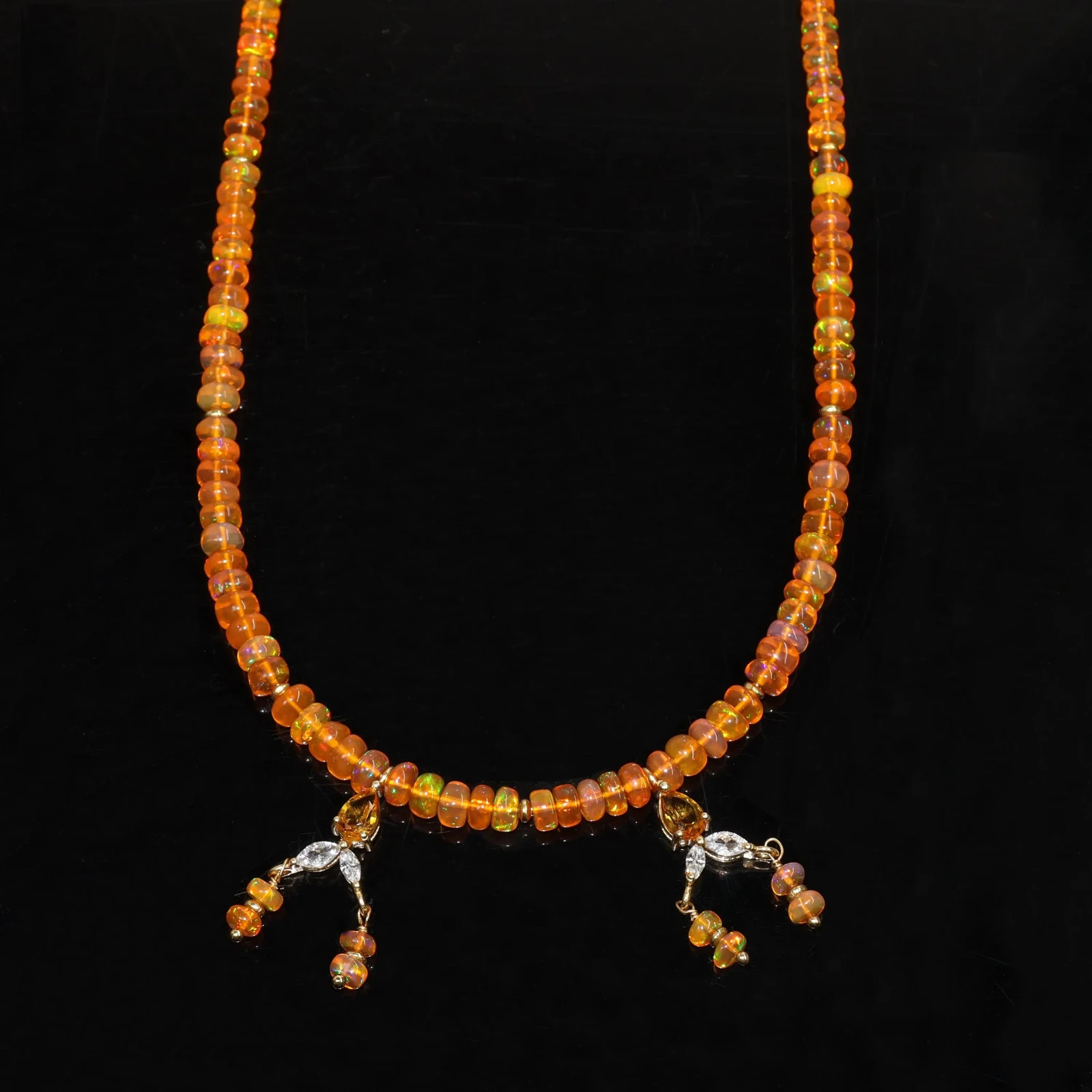 Orange Opal Bead Necklace with Citrine Drop, Warm Gemstone Necklace