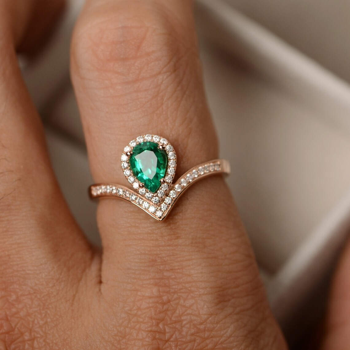 Emerald Sterling Silver Lab Created Gemstone Rose Gold Cocktail Ring Duty Free