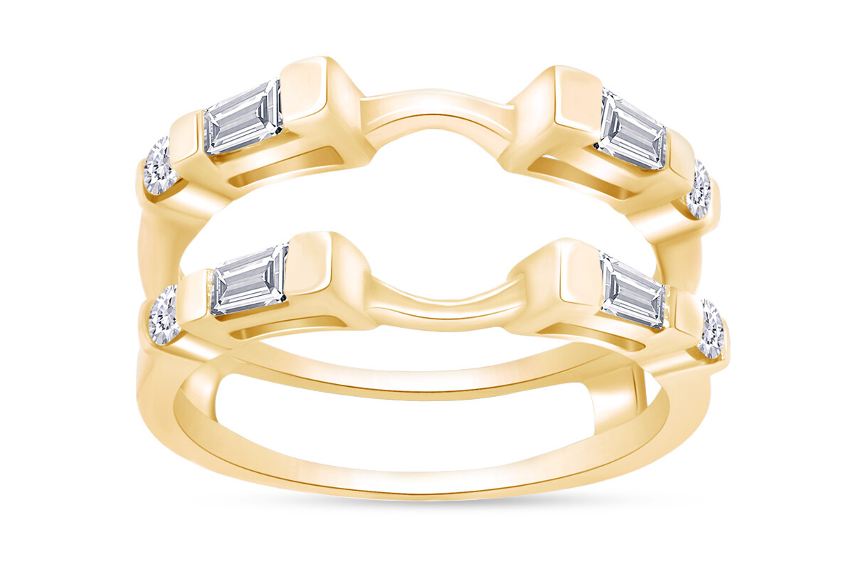 1/2ct Taper & Round Cut Natural Diamond Enhancer Guard Band Ring 14K Yellow Gold