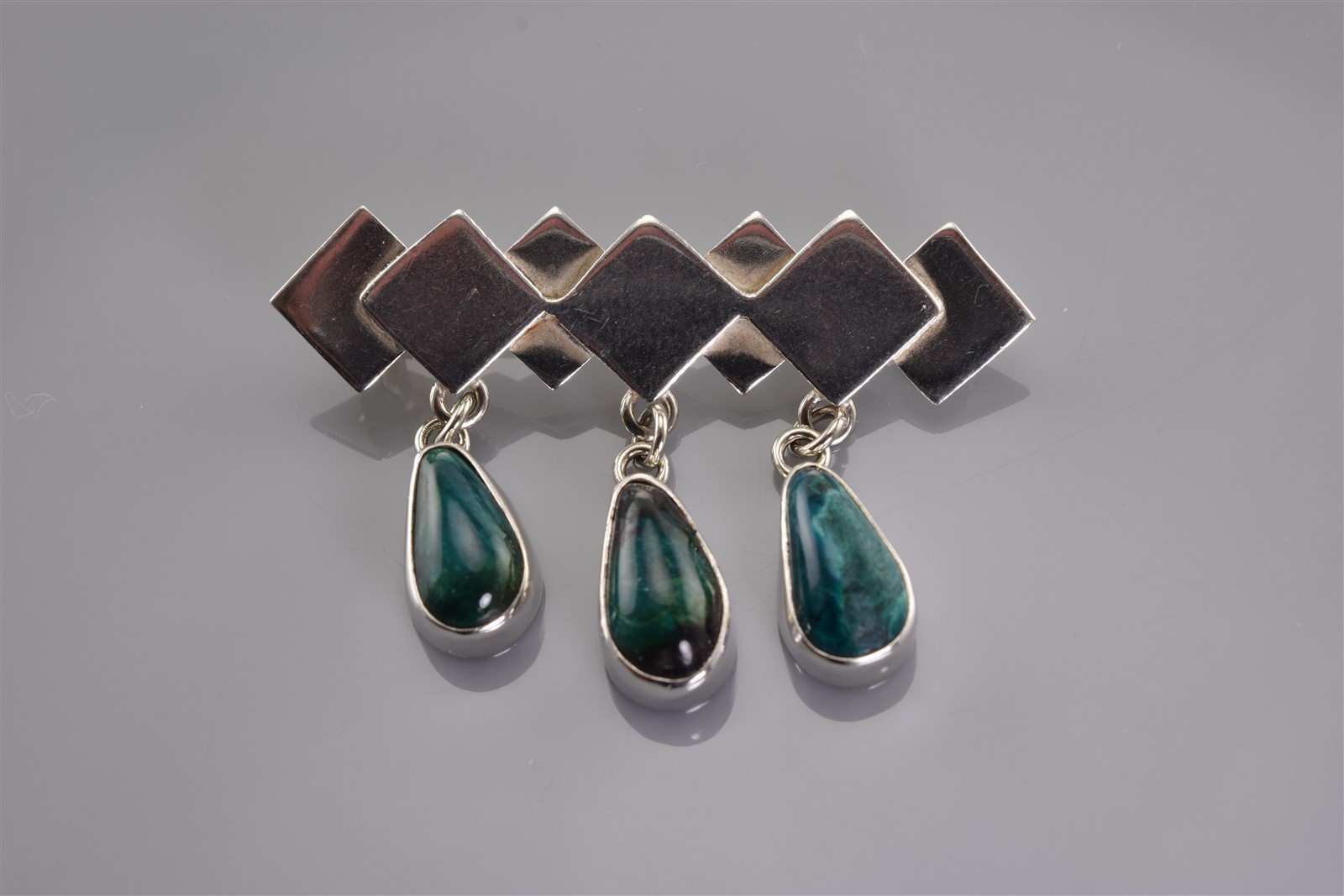 Sterling Silver 47mm x 33mm Dangling Jasper Modernist Israel Brooch 925 Pin