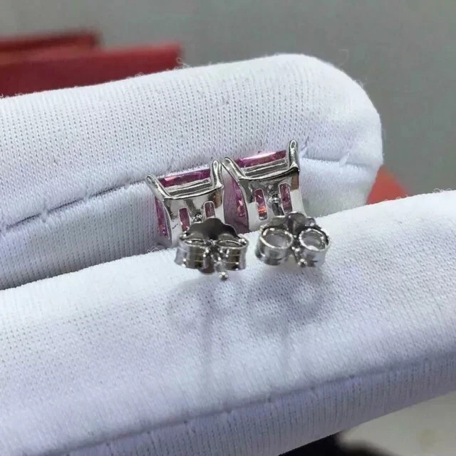6mm Lab Created Sapphire Push Back Solitaire Stud Earrings 14K White Gold Plated