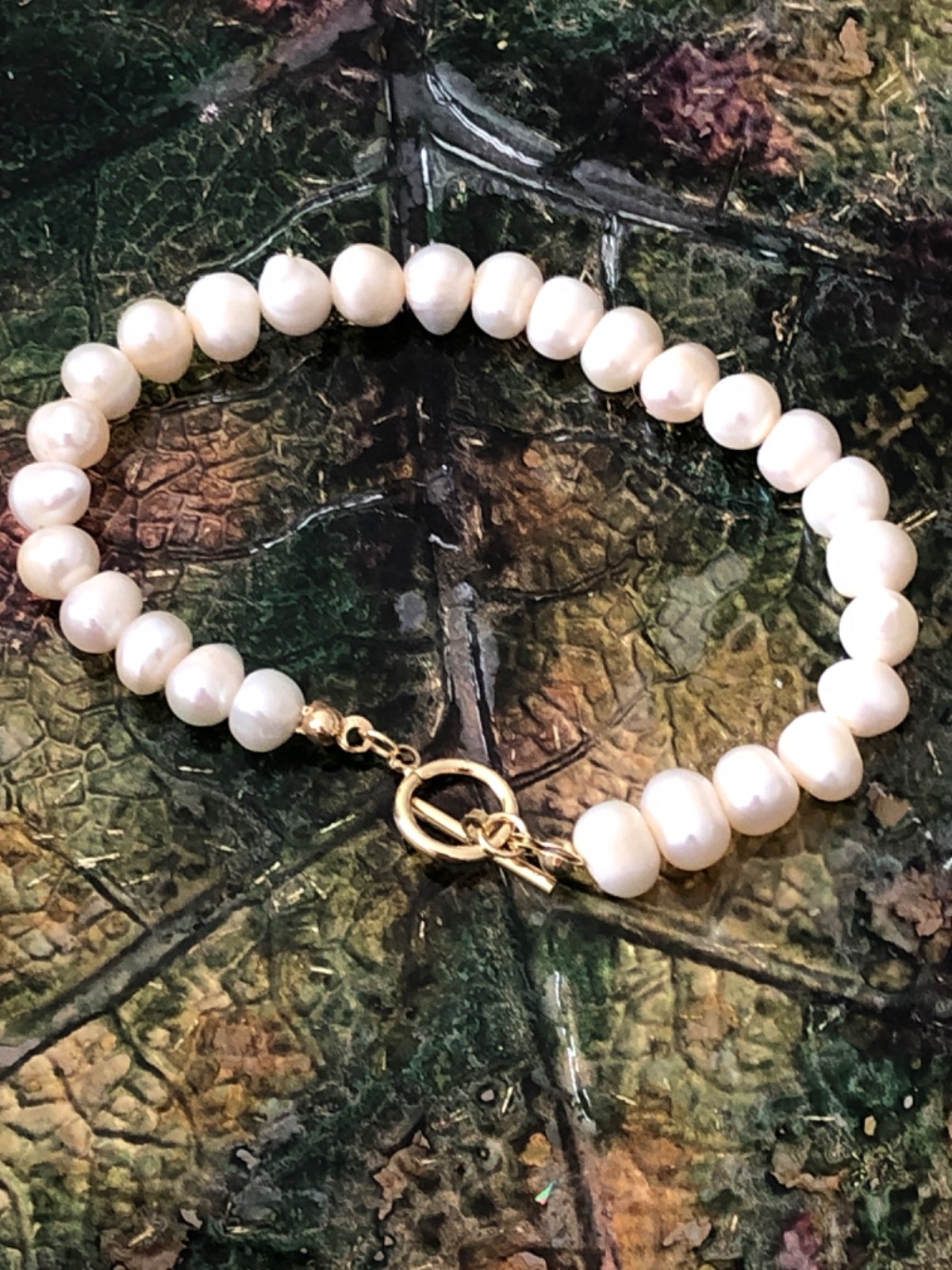 Natural Whit Freshwater Pearl Bracelet, Toggle Clasp With Gift box