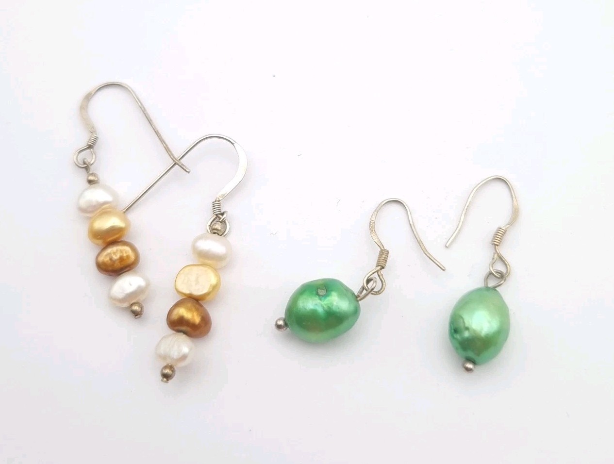 Silver Freshwater Pearl Earrings Sterling Hook Dangle Drop 925 X 2 Pairs