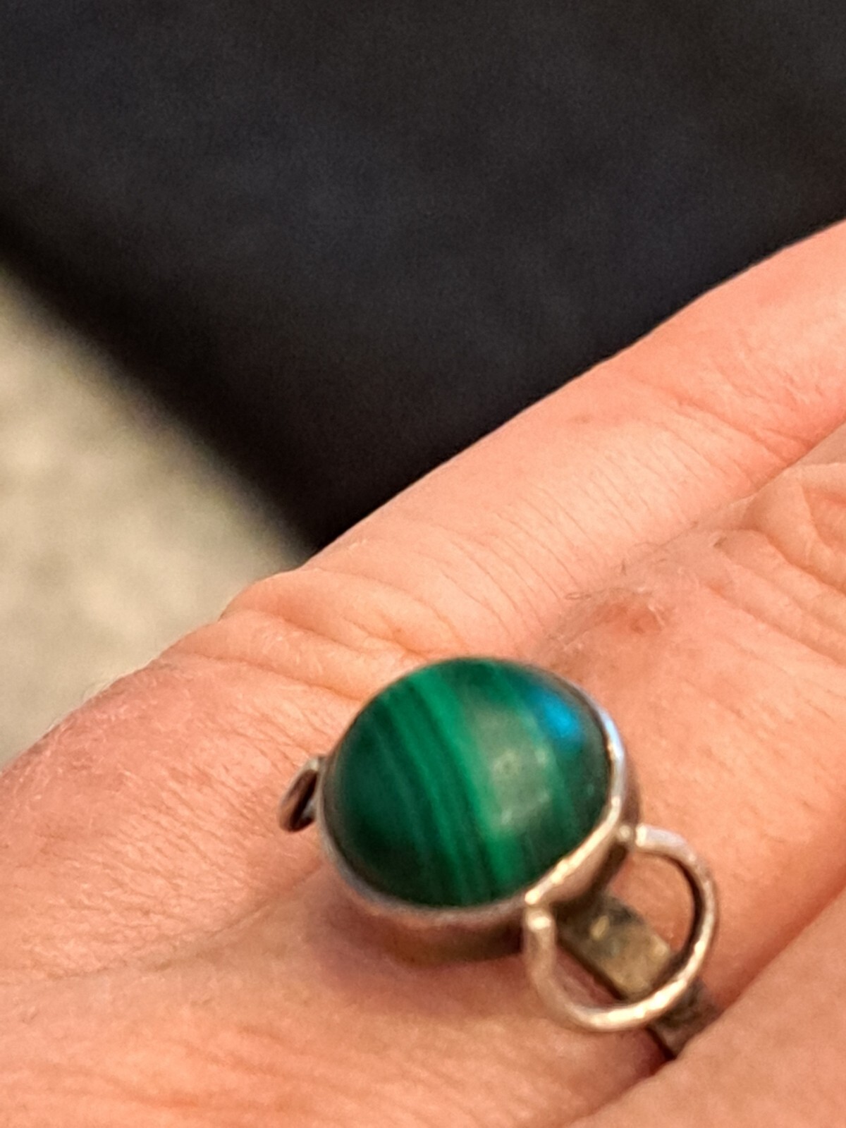 925 Silver Ring. Size 7. Malachite? Handmade Over 30 Year Ago In USSR