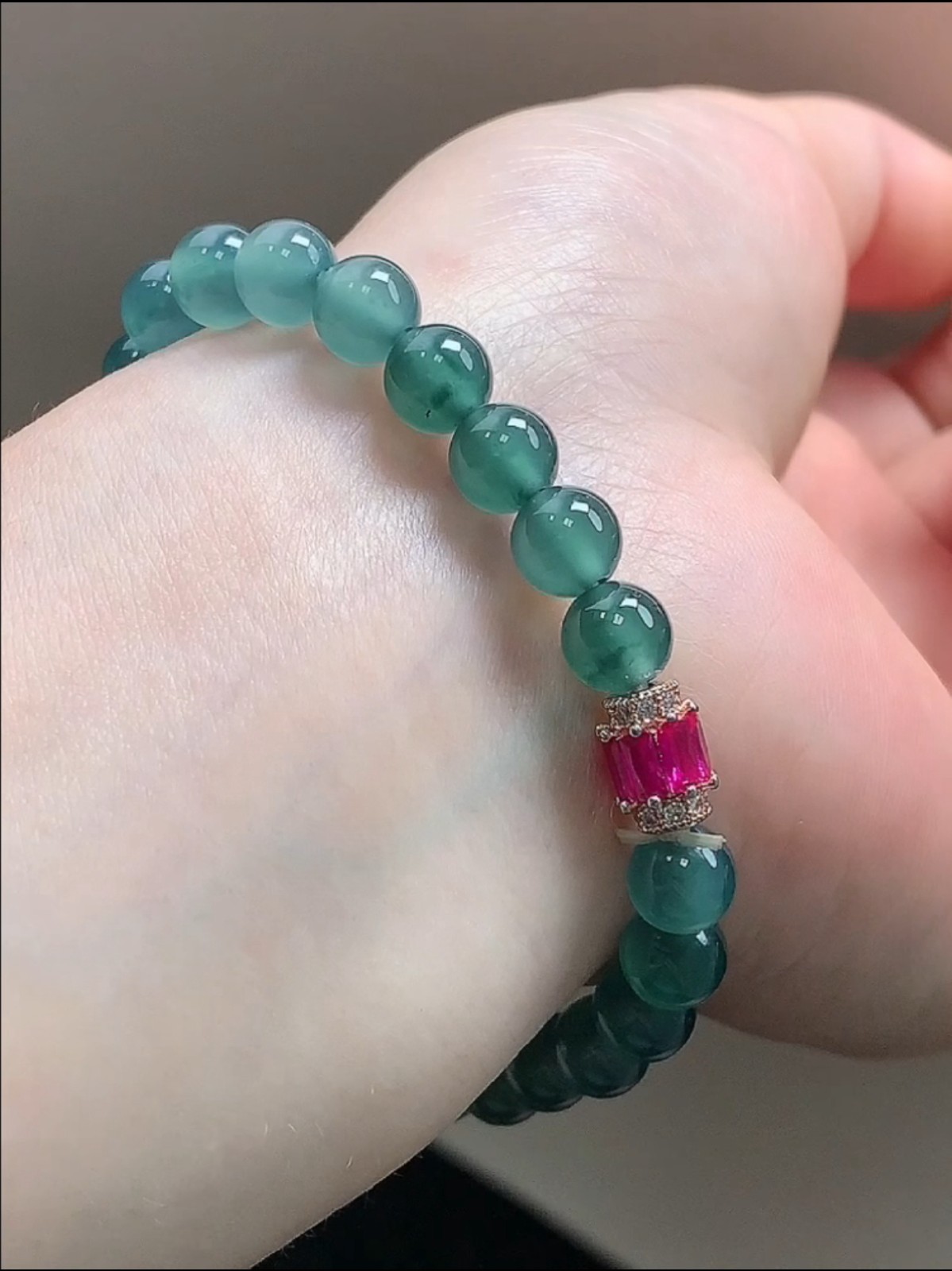 Wonderful Icy Translucent Blue Water Jadeite Jade 6.7MM Beads Bracelet Bangle【A】