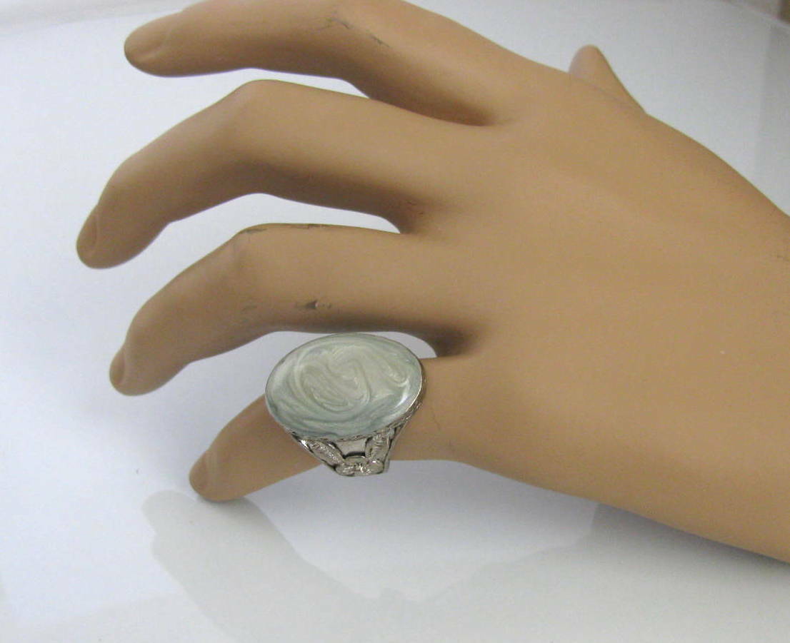 Blue Swirl Acrylic? Sterling Silver Floral Ring Size 6.5″
