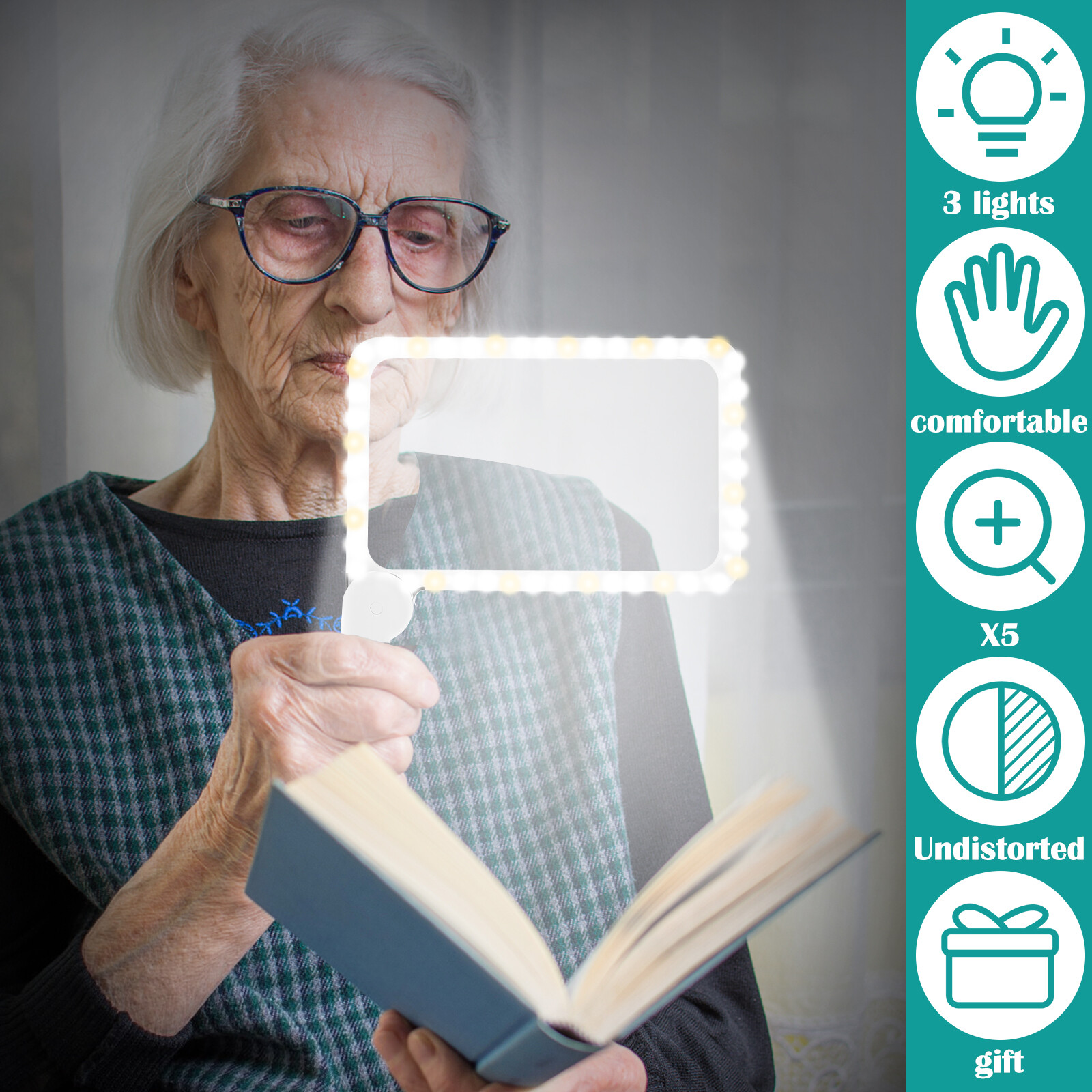 5X Page Magnifying Glass with 3 Lighting Modes for Reading & Low Vision Seniors