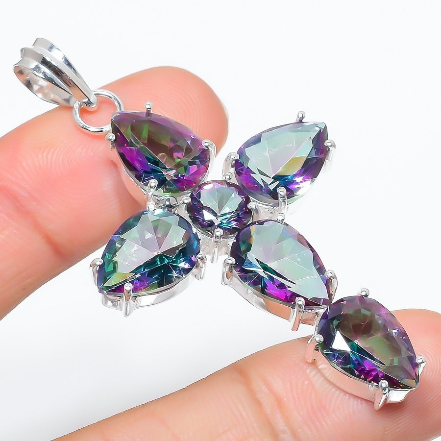 Mystic Topaz Gemstone Handmade 925 Sterling Silver Jewelry Pendant Size 2.5″