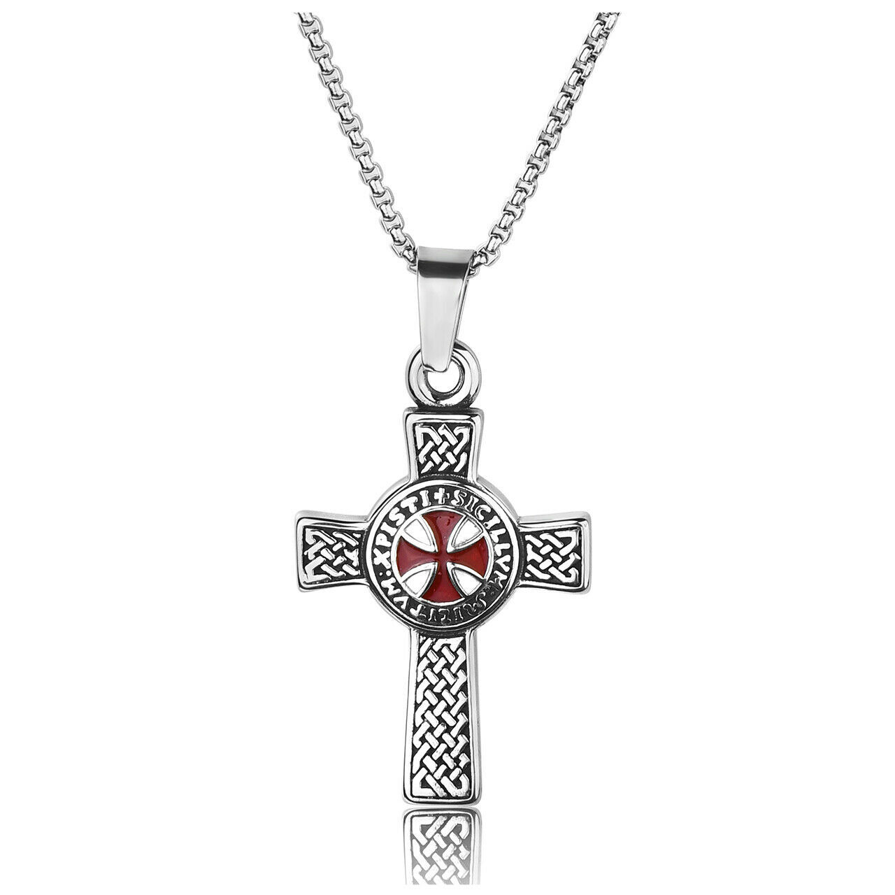 Crucifix Red Cross Necklace for Men Knights Templar Crusader Pendant Necklace