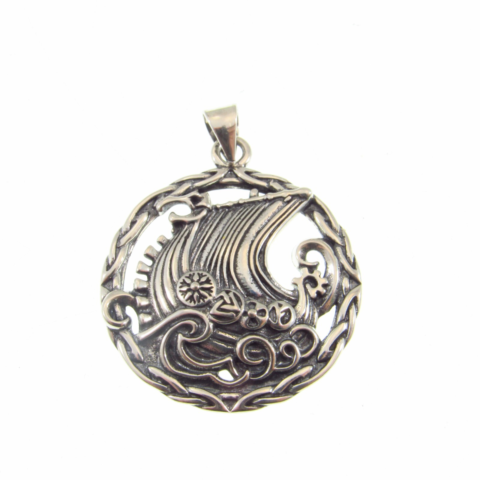 Solid 925 Sterling Silver Viking Sailboat, Sail Boat & Ocean Pendant Jewelry