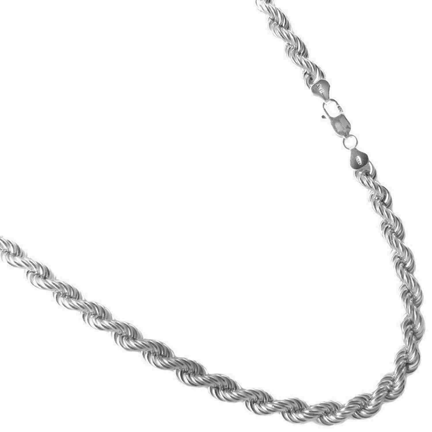 Solid 925 Sterling Silver Italian Rope Chain Mens Necklace 5mm – Diamond Cut