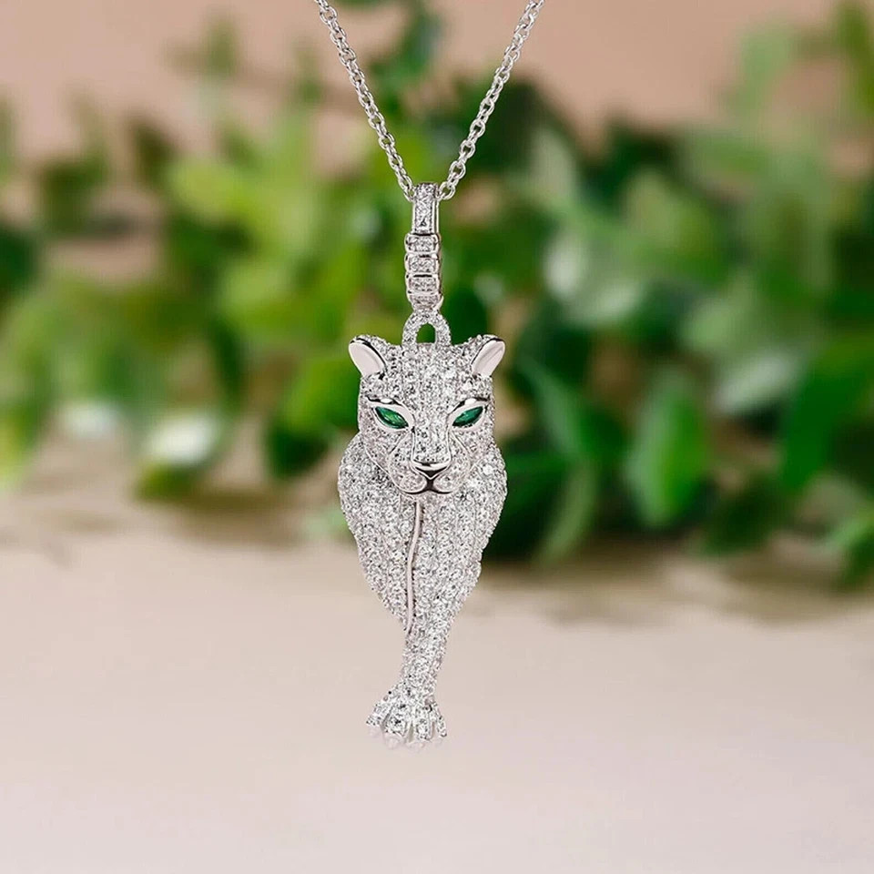 2.00Ct Lab Created 14K Yellow Gold Plated Silver Unisex Leopard Pendant