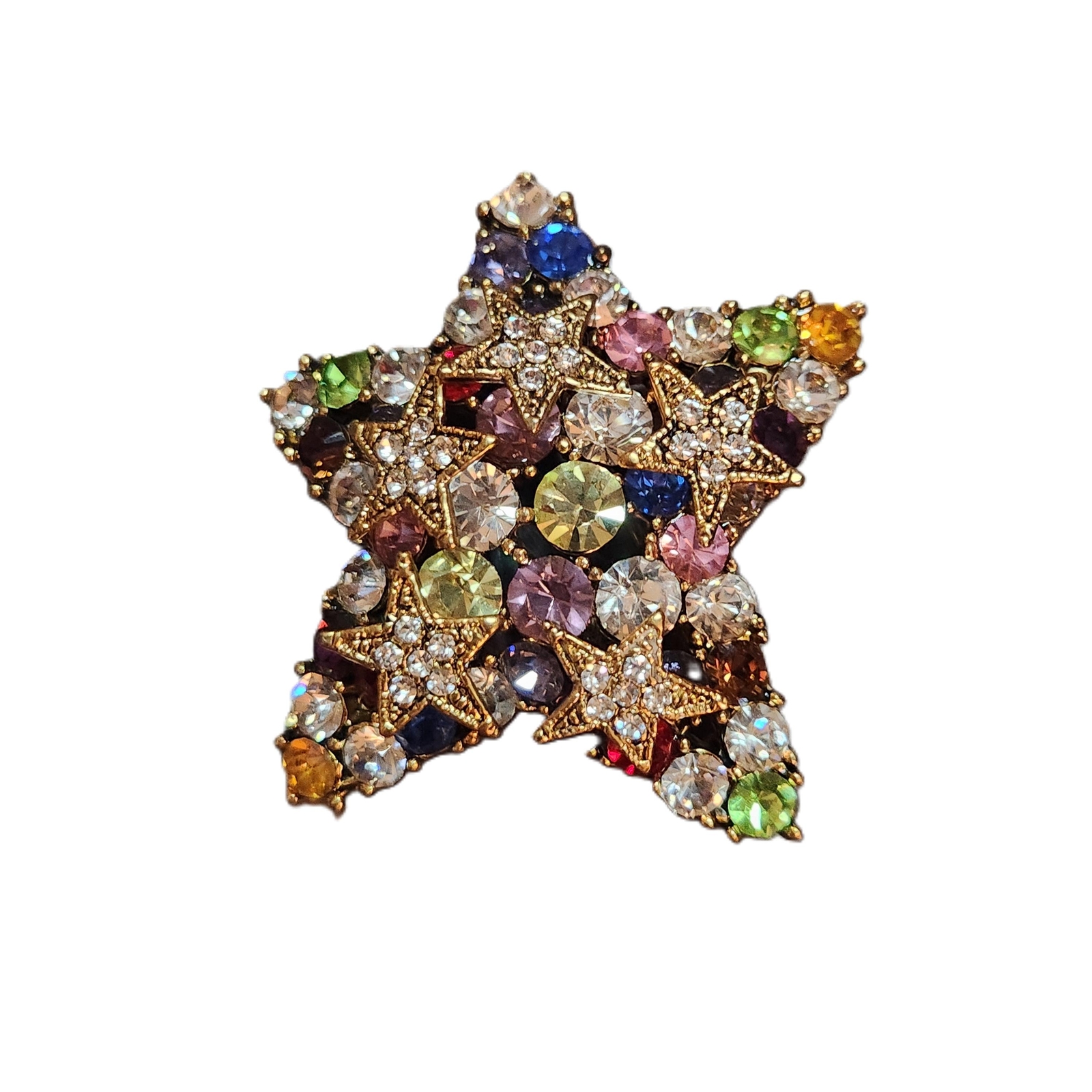 Lauren Spencer Multicolor Austrian Crystal Star Brooch Pin