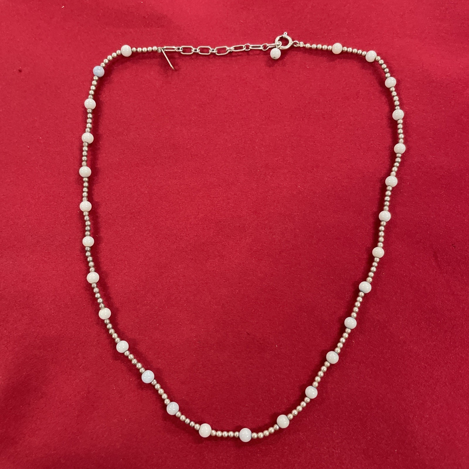 Sterling Silver 925 Jordan Light Blue Stone Round Beaded 17.5” Necklace