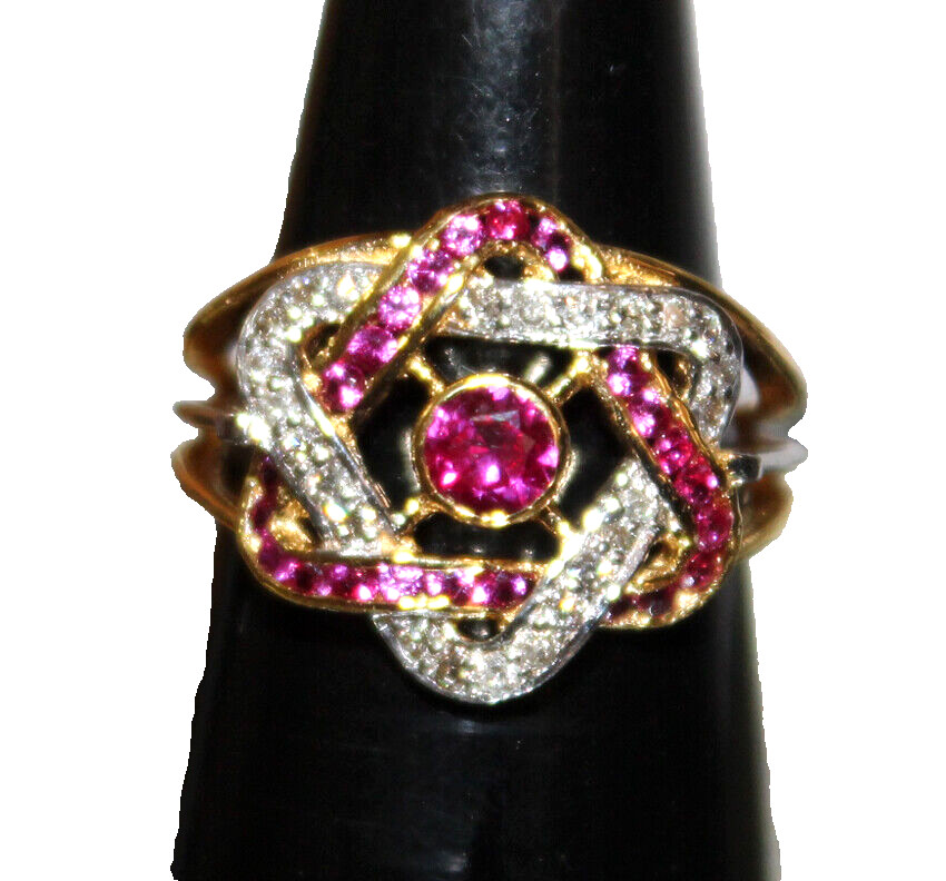 0.31ct Natural round Diamond 14k yellow gold ruby Anniversary cocktail ring