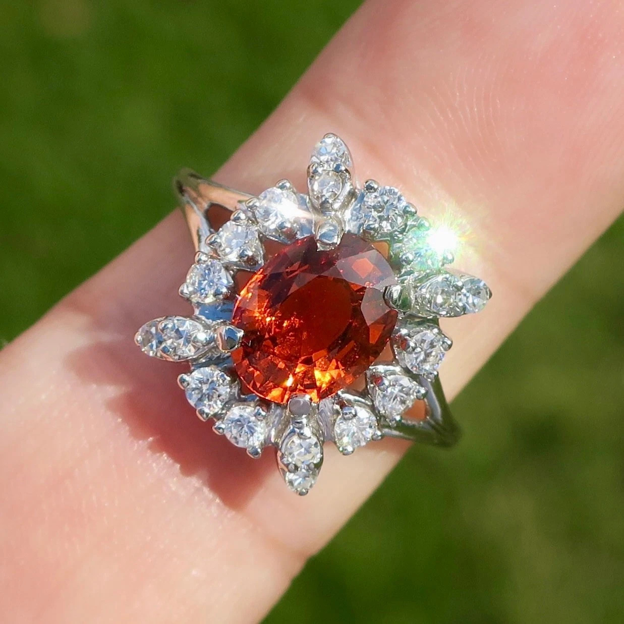 6.20Ct Oval Cut Natural Orange Sapphire & Diamond 14K White Gold Wedding Ring