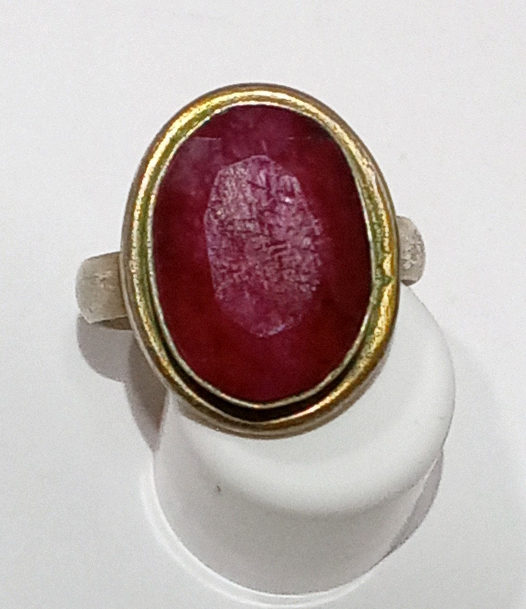 925 Sterling Silver Oval Shape Ruby Solitaire Ring Size 7