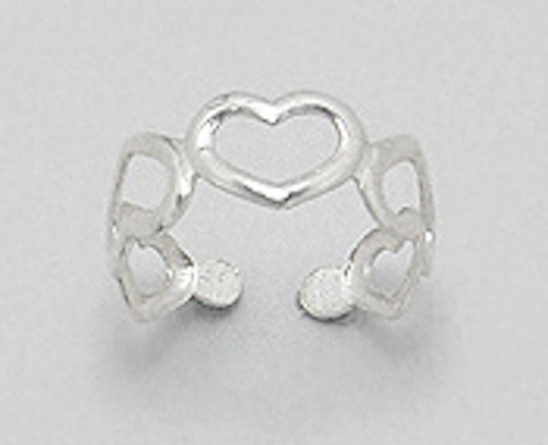 Toe Ring Hearts Solid Sterling Silver Adjustable Heart Love Summer Special