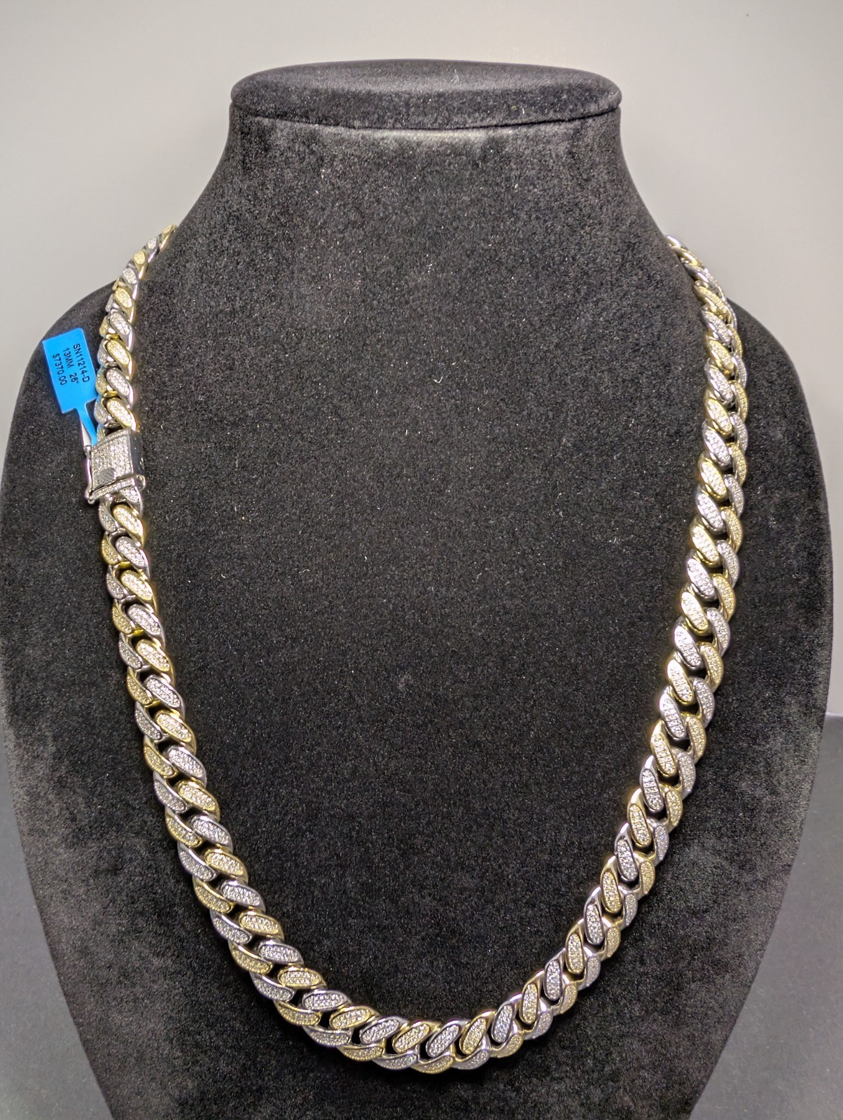 Two Tone Gold over 925 Silver 26″ 13mm VVS D Moissanite Miami Cuban Necklace