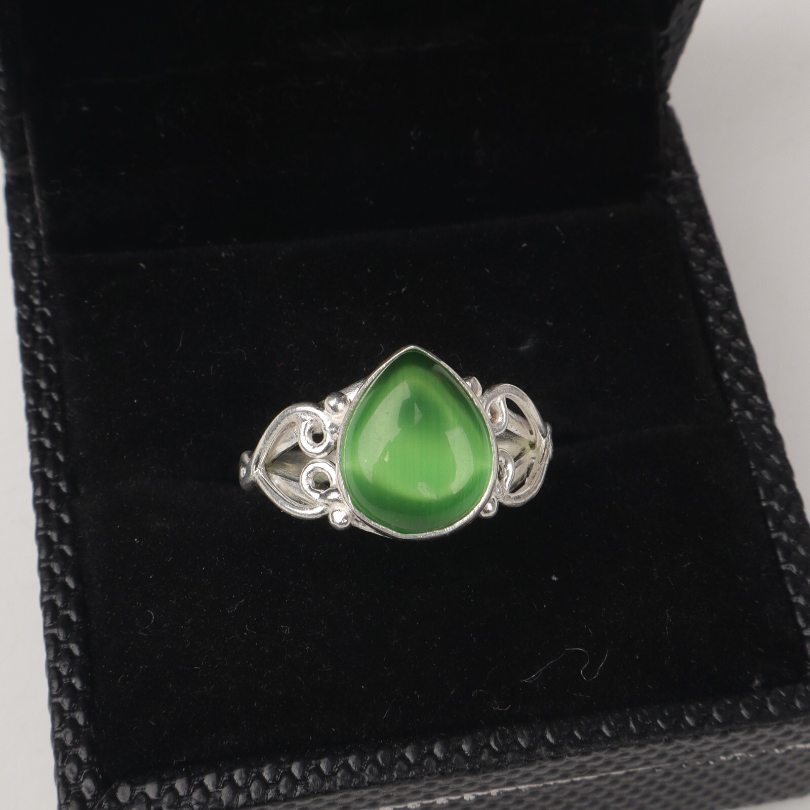 Green Cats Eye Gemstone 925 Sterling Silver Ring Handmade Jewelry All Size