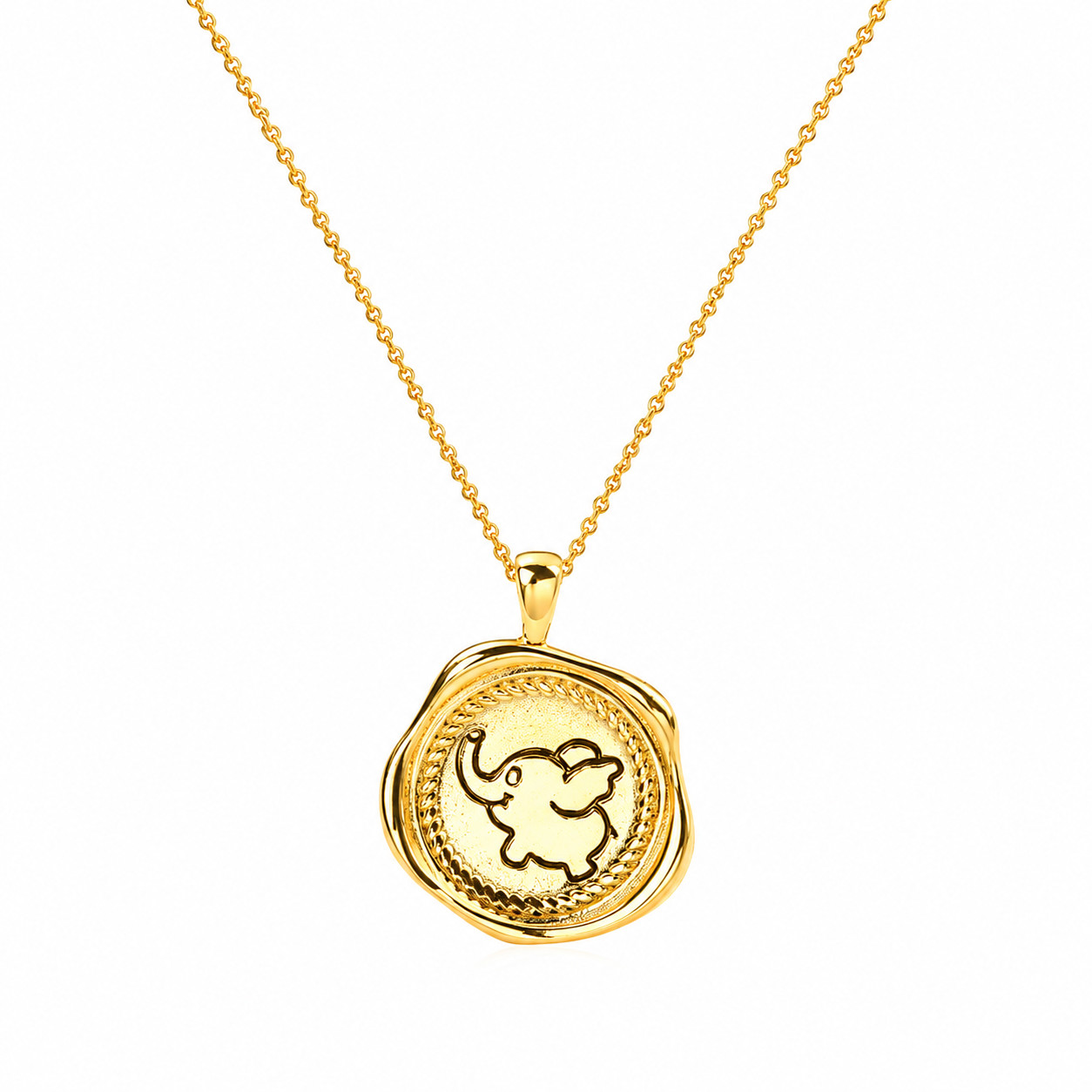 925 Sterling Silver Gold Plated Elephant Coin Pendant Necklace 16-18″
