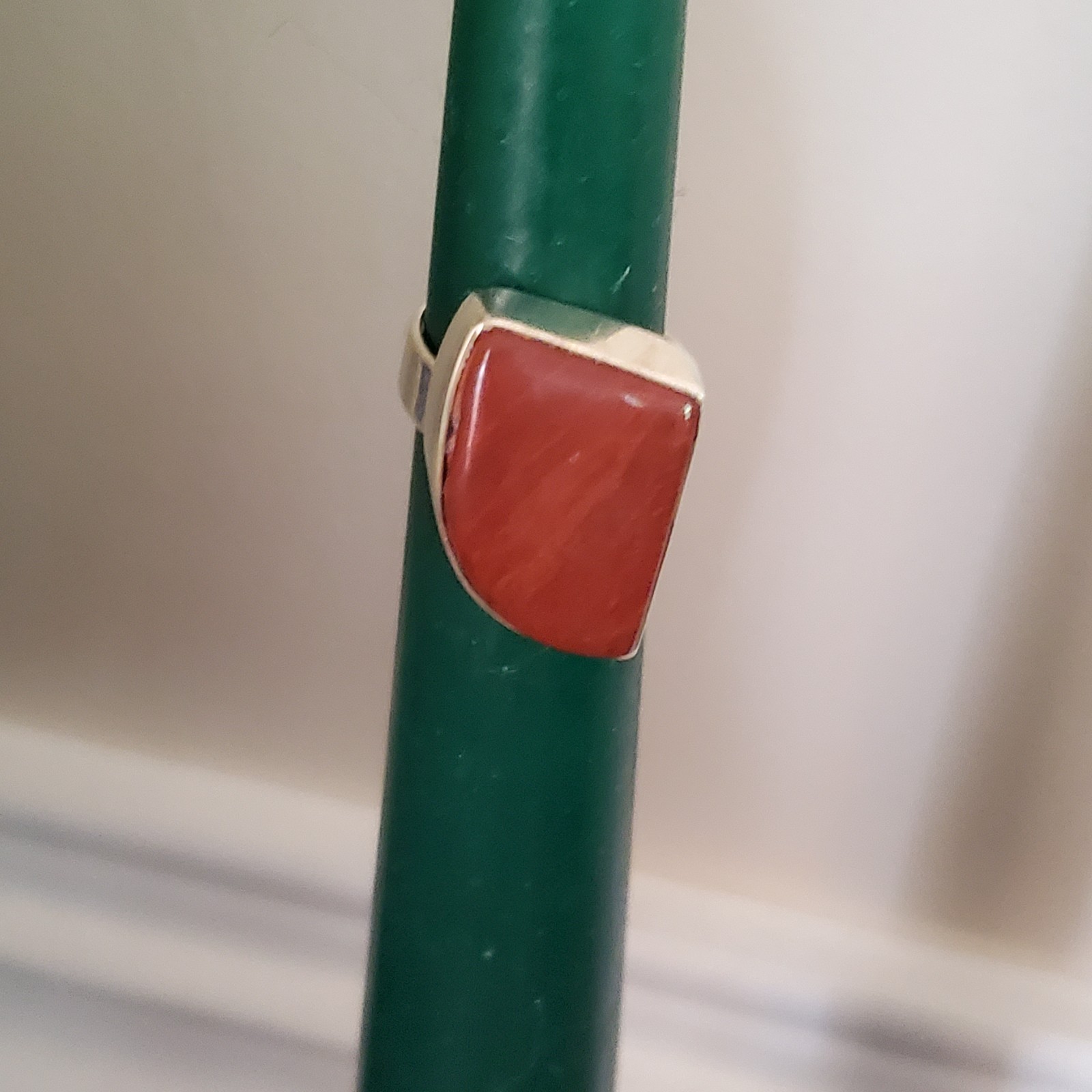 Sterling Silver Red Jasper Chalcedony Shield Ring Size 6.75 Iron Earthy Matte