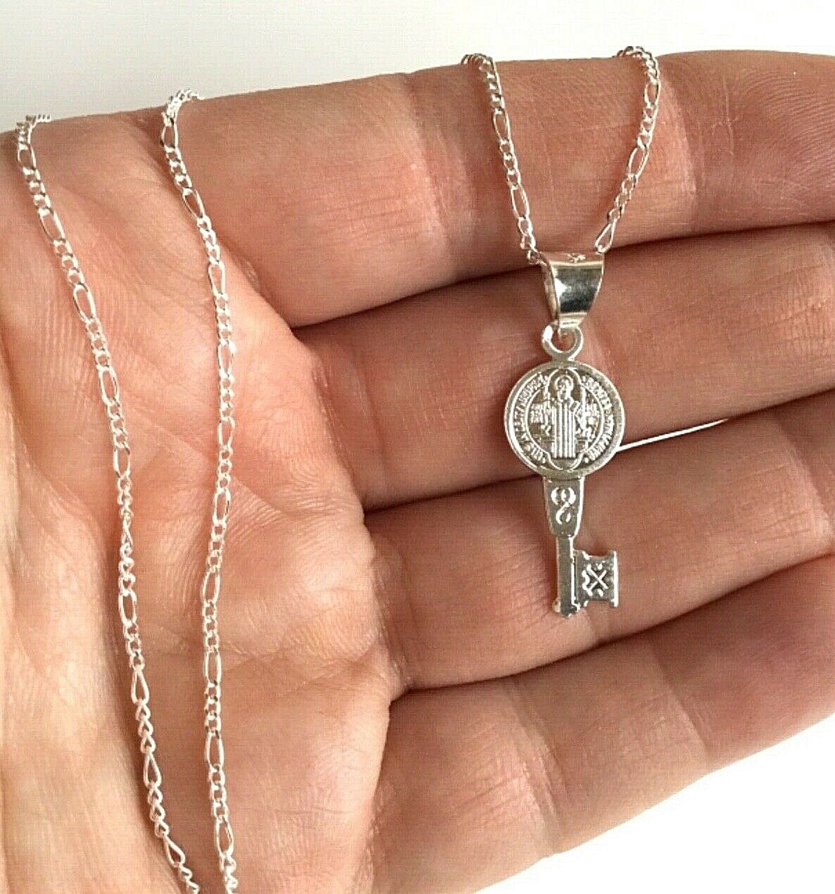 STERLING SILVER SAINT BENEDICT KEY 18″/CADENA DE SAN BENITO LLAVE 18″ – 32x11mm