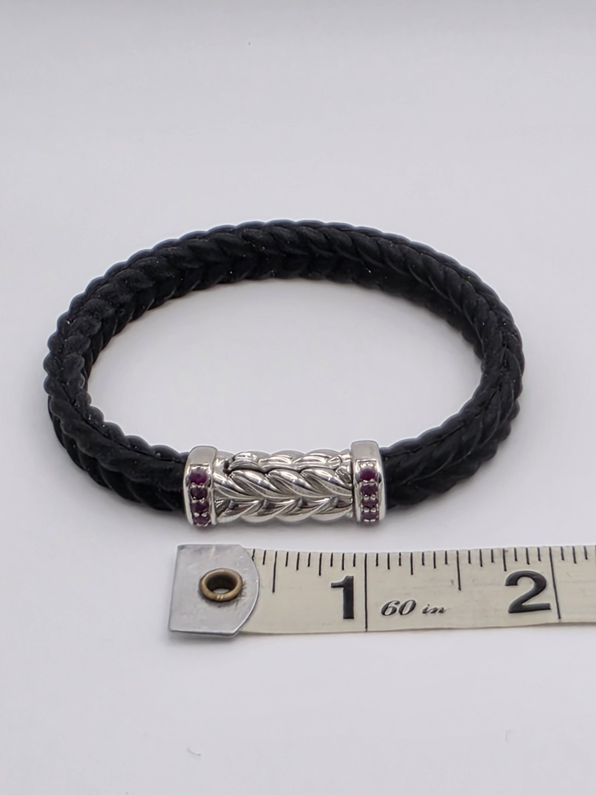 BLACK RUBBER STERLING SILVER 925 RUBY BRACELET