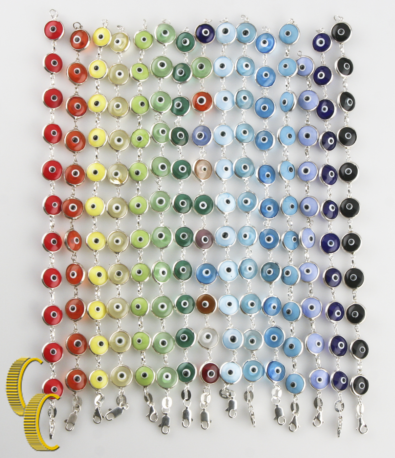 Gorgeous Sterling Silver “Evil Eye” Bracelet w/ Lobster Clasp Various Colors 7″