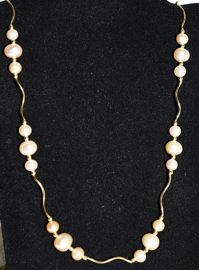 GENUINE LIGHT PINK PEARLS NECKLACE 14K YELLOW GOLD * Free Shipping * MADE IN USA