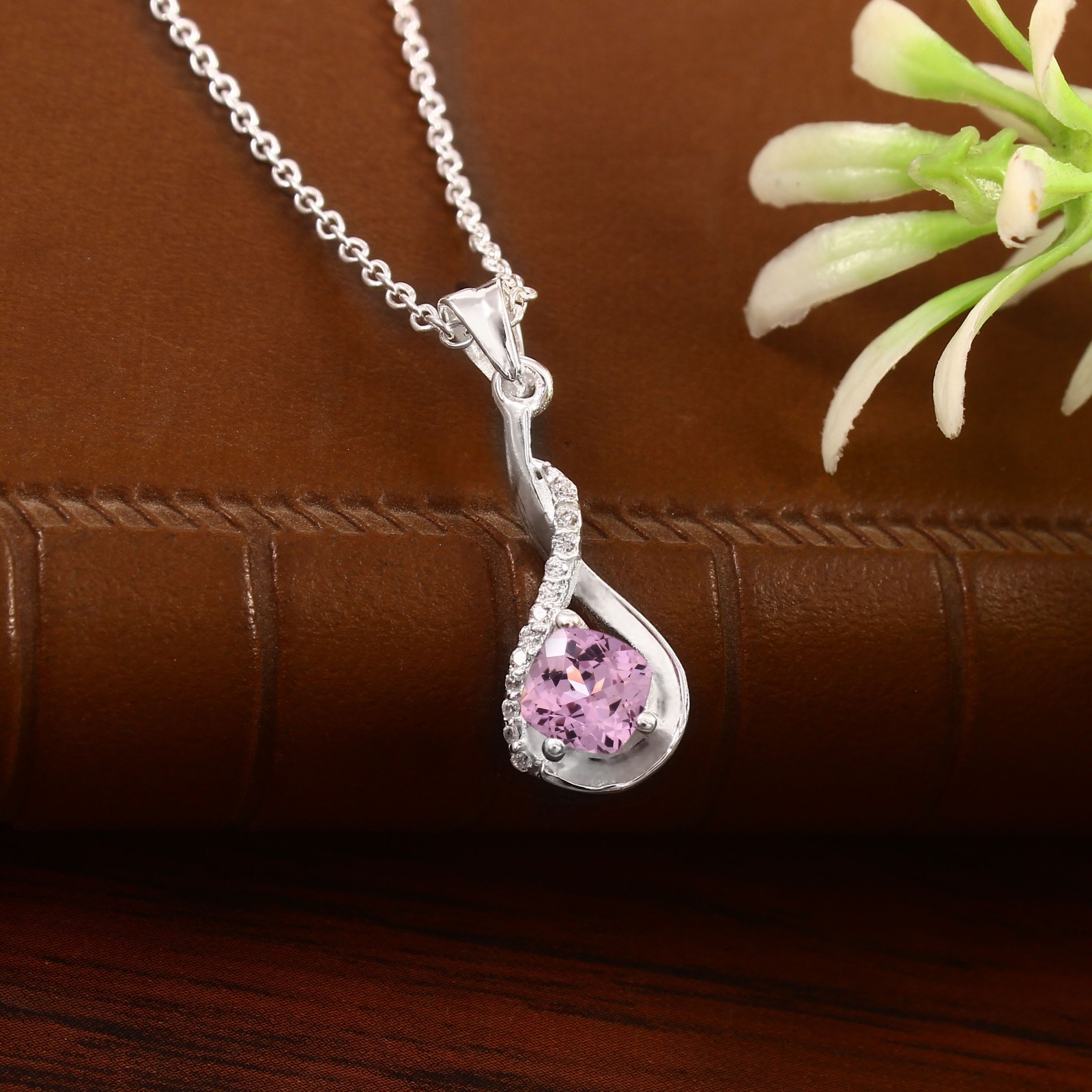 6×6 MM AAA Padparadscha Sapphire Cushion, Silver pendant, September Birthstone