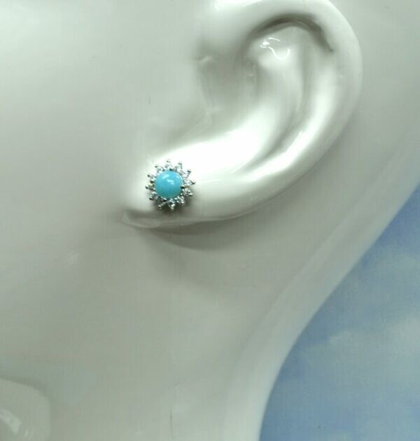Larimar 5 mm Stud Post Blue Earrings White Sapphire Stones 925 Sterling Silver