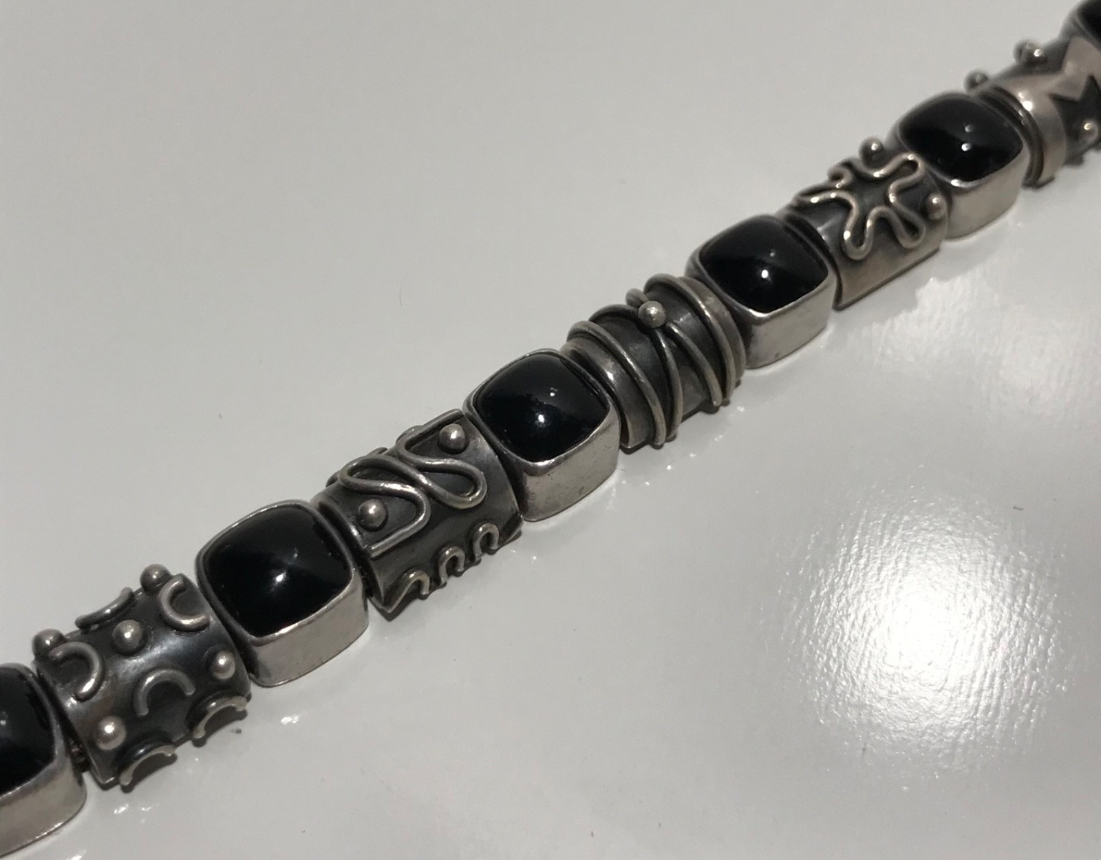 Sterling Silver Deborah Armstrong DAC Modernist Onyx Bracelet 7.25”