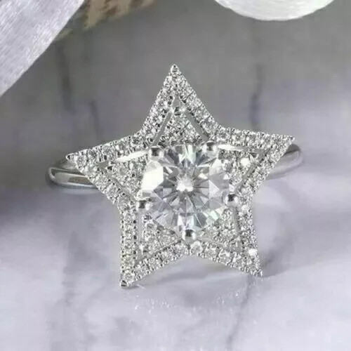 2.50 Ct Round Cut Real Moissanite Star Engagement Ring In 925 Sterling Silver