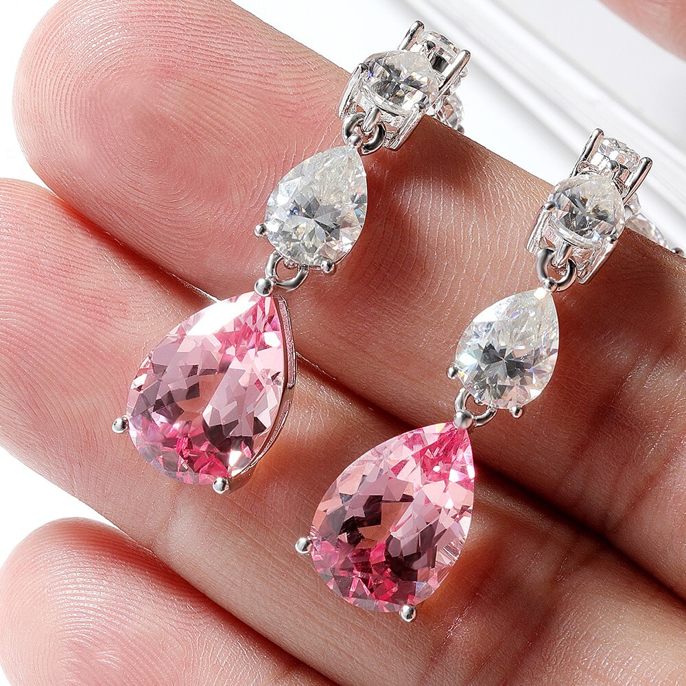 Pear Cut Padparadscha Lab Grown Diamond Drop Dangle Earrings 925 Sterling Silver