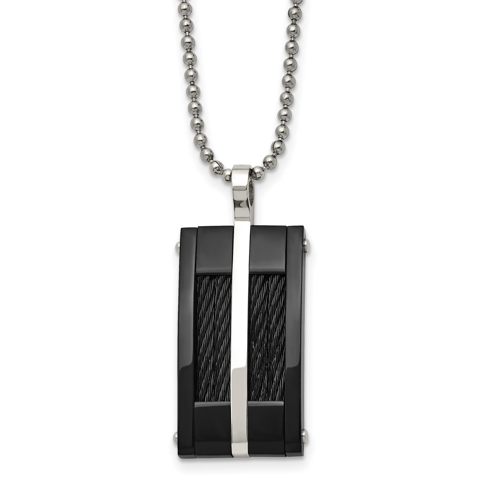Stainless Steel Polished Black IP Plated Wire Necklace