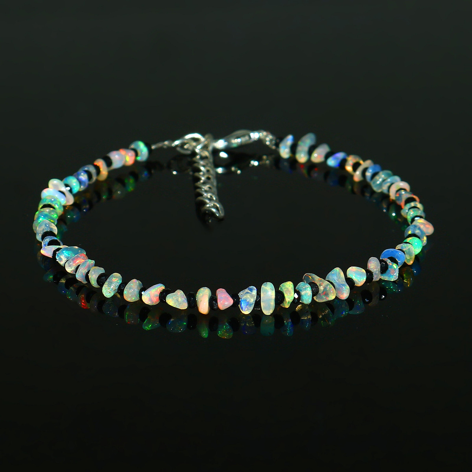Natural Ethiopian Welo Fire Opal Raw Uncut Beaded Gemstone Bracelet 7 Inches