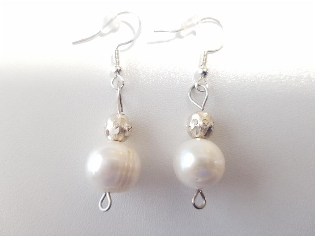 Large Freshwater Pearl Earrings in 925 Sterling Silver Shepherd’s Hook Wires