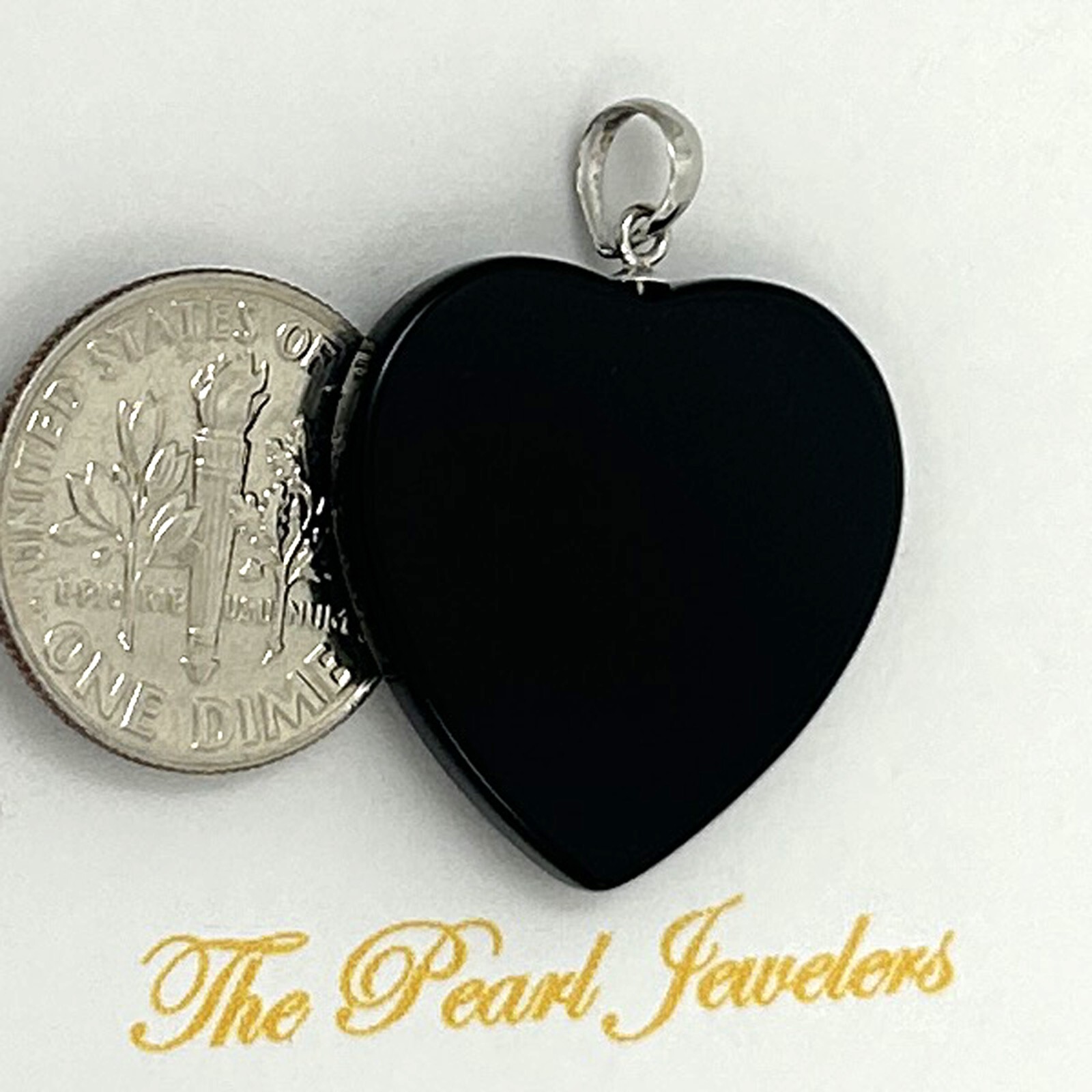 14k Solid White Gold Flat Plane Love Heart Black Onyx Pendant