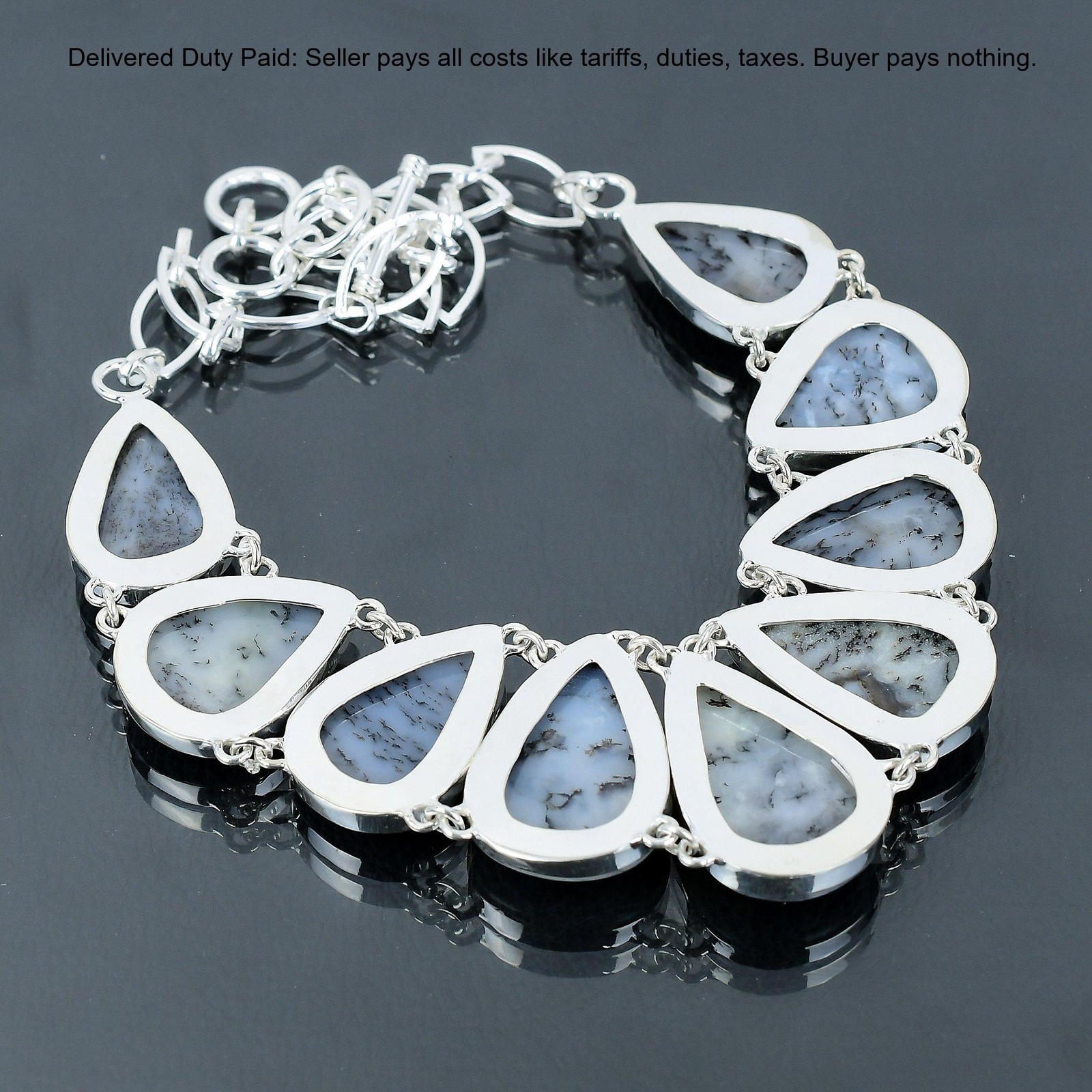 Pear Dendrite Opal Stone 925 Silver Bezel Chain Sister Unique Wedding Necklace